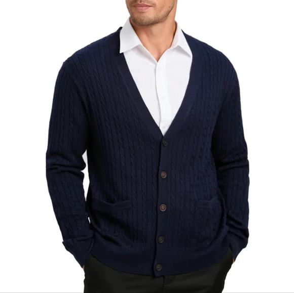 Kallspin Men’s Wool Blend V-Neck Cable-Knit size L - Picture 1 of 6